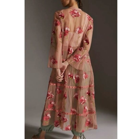 Anthropologie x Bl-nk London Sheer Floral Embroidered Kimono Duster - Picture 3 of 12